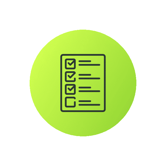 Icon of a checklist with four items, three checked, on a green circular background.
