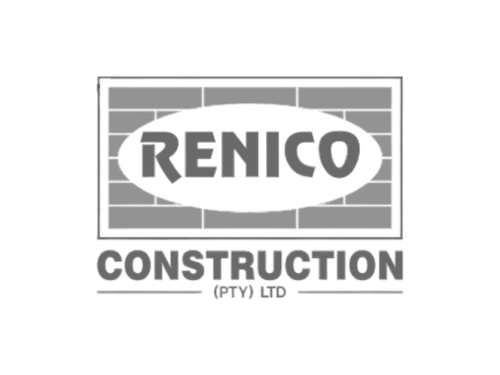 Renico Construction company logo with text 'RENOCO' inside an oval and the word 'CONSTRUCTION' below, on a black background.