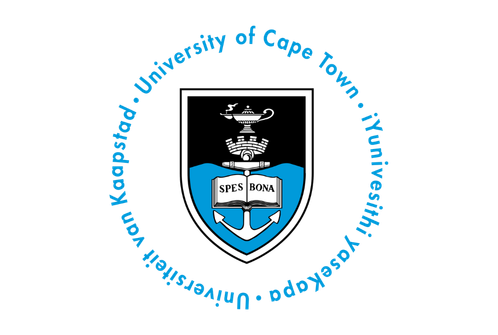 University of Cape Town logo featuring a shield with an anchor and a book, surrounded by the university's name in a blue circle.