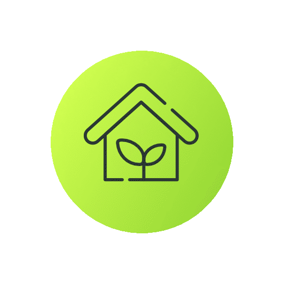 Icon of a house with a sprouting plant inside, symbolizing eco-friendly or sustainable living.