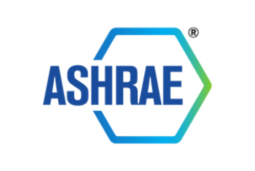 ASHRAE logo with blue and green hexagon outline and blue text