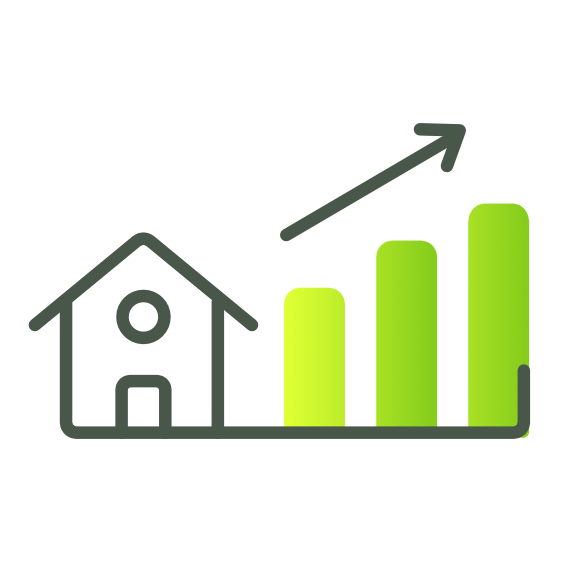 A 3D graph with four ascending green bars, representing growth or increase, against a black background.
