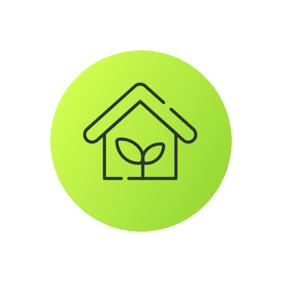 Icon of a house with a plant inside, representing eco-friendly or sustainable living.