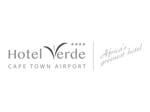 Hotel Verde logo with tagline 'Africa's greenest hotel' at Cape Town Airport.