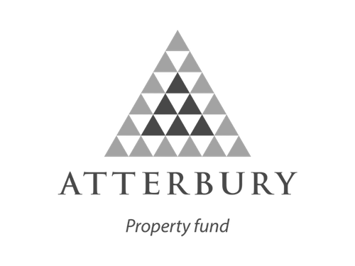 Logo for Atterbury Property Fund featuring a large triangle made up of smaller black and gray triangles with the company name below.
