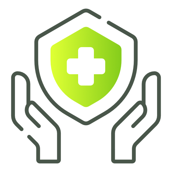 Logo featuring a white medical cross inside a green hexagon with a gradient, representing healthcare or medical services.