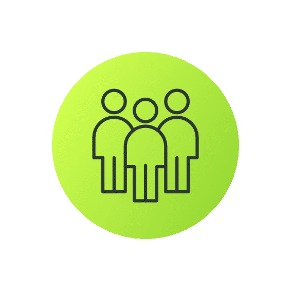 Icon of three people standing together inside a green circle.
