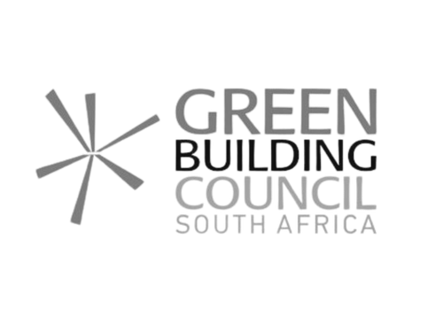 Logo of the Green Building Council of South Africa with a stylized wind turbine icon.