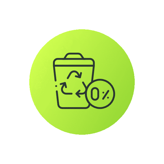 Recycle bin icon with a 0% sign in front of it, indicating zero waste or recycling.