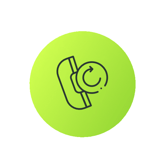 Icon of a mobile phone with a rotating arrow, indicating refresh or reload, on a green circular background.