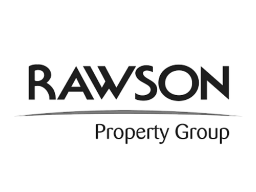Logo for Rawson Property Group with stylized text and a horizontal line.