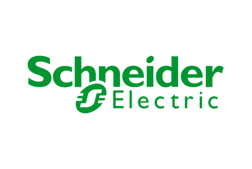Schneider Electric logo with green text and symbol on black background.