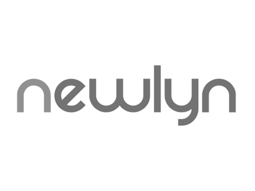 Logo with the word 'newlyn' in gray text on a black background.