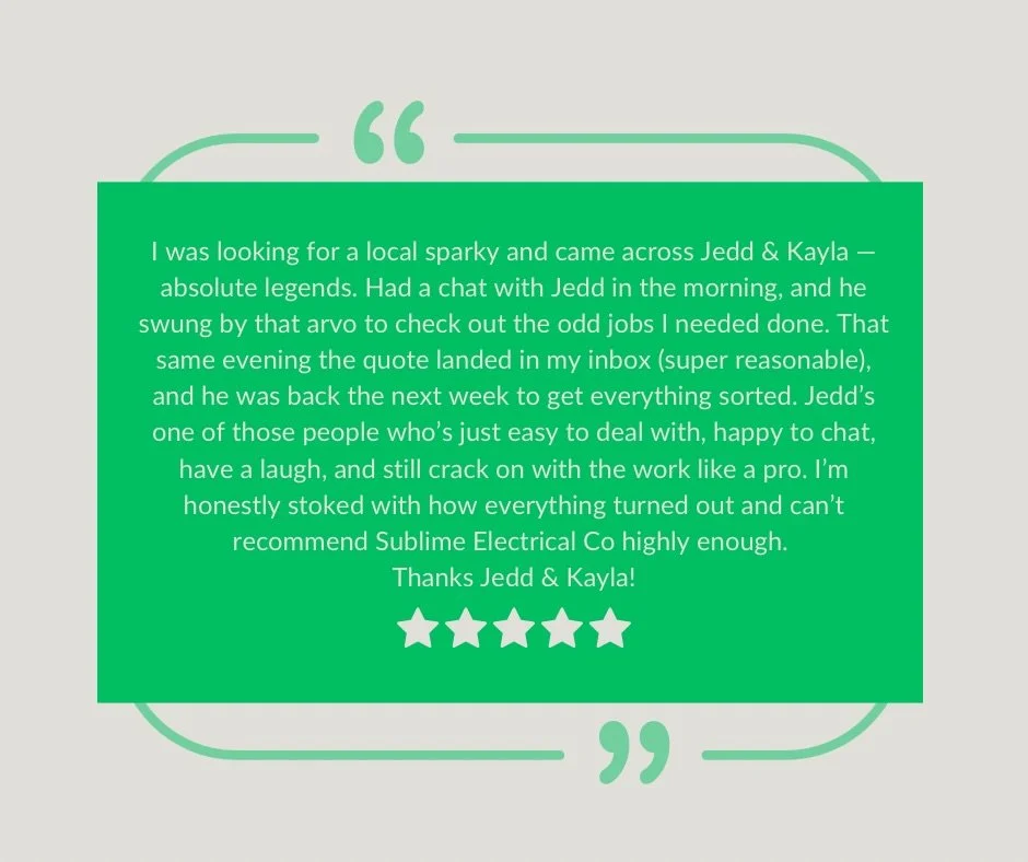 Another happy customer ⚡️

We really appreciate every customer who trusts Sublime Electrical Co with their home and electrical work.

Thank you for taking the time to leave us a review &mdash; your support means so much to our growing local business.