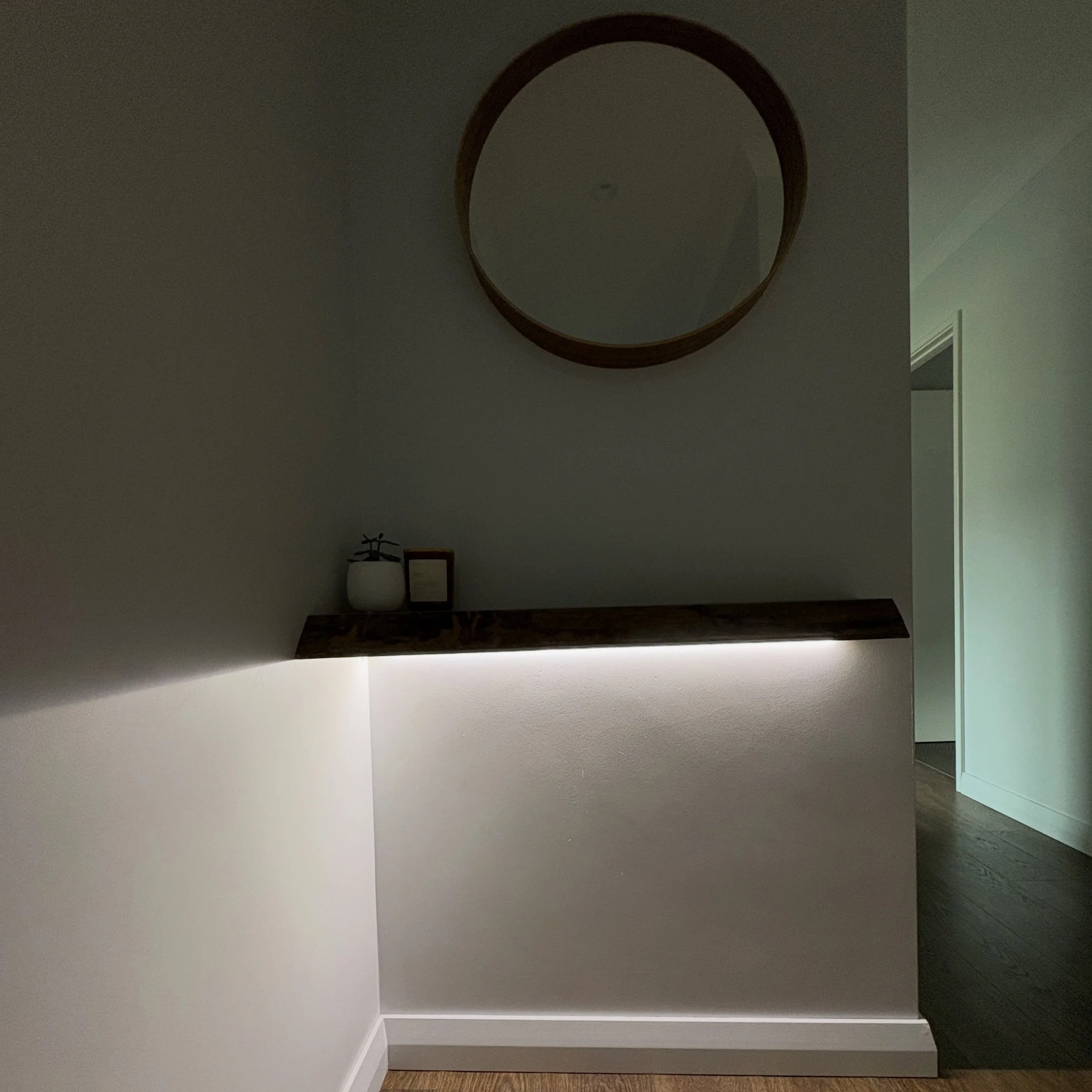 A little project at home 💡✨

This beautifully installed timber shelf finished off with a warm LED strip light underneath.

Such a simple addition, but it completely changes the space &mdash; adding a soft glow and making the timber feature stand out