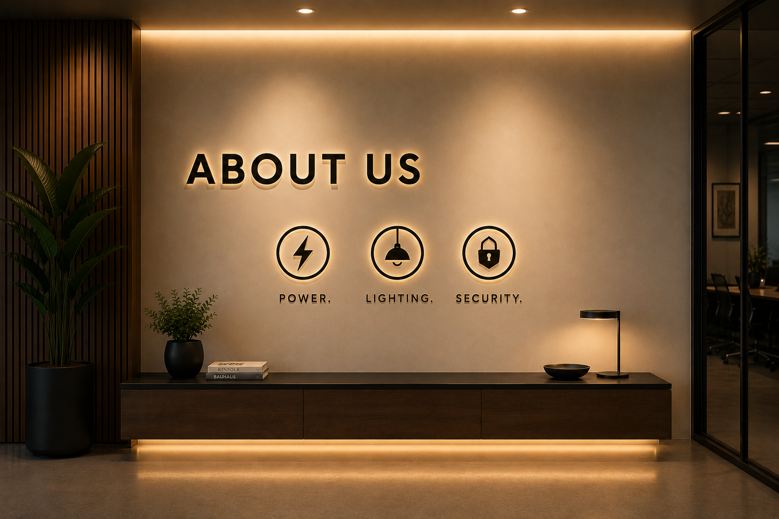 Modern office wall with illuminated