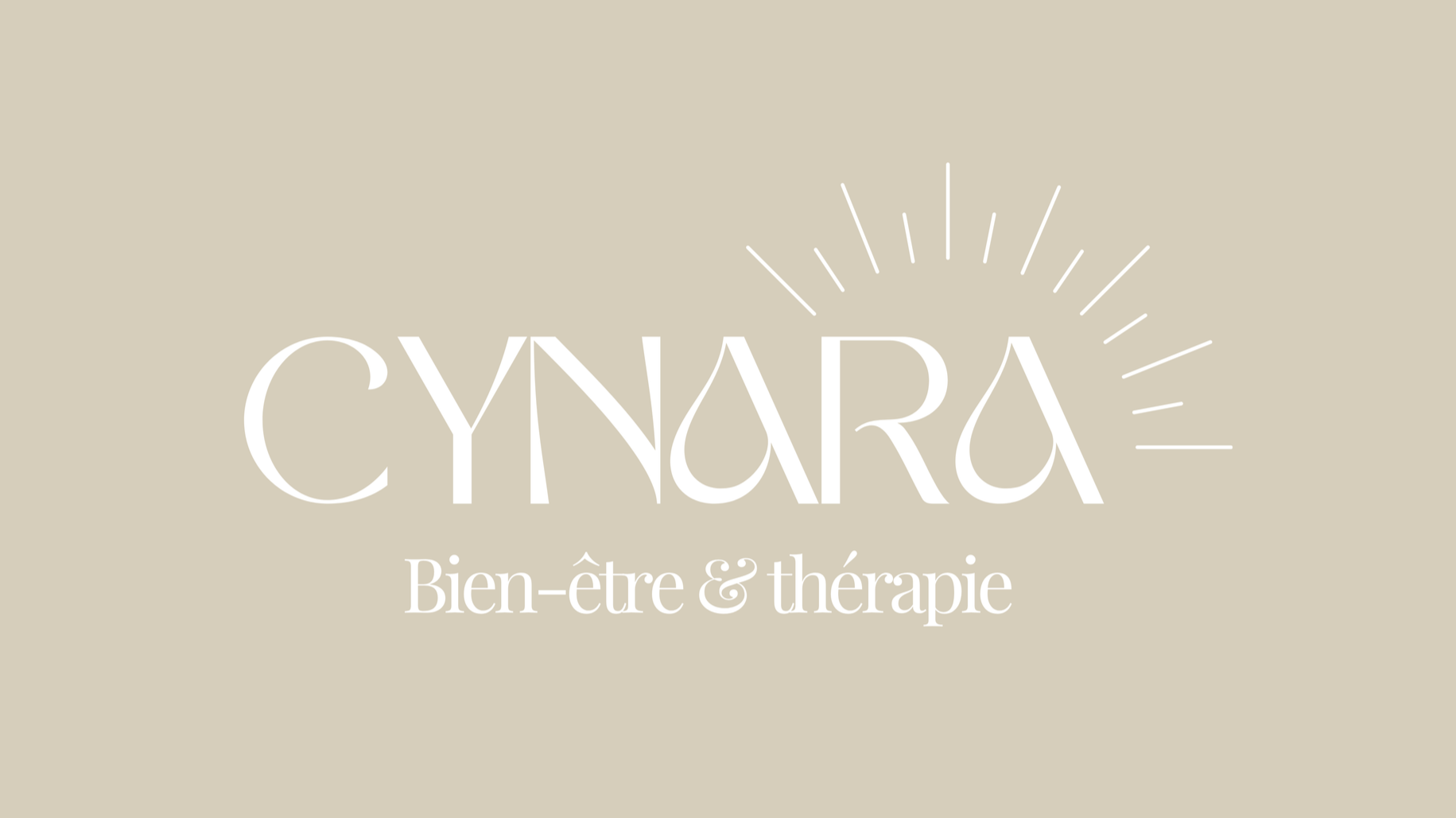 Logo de Cynara, bien-être et thérapie, avec un design épuré et un soleil stylisé en arrière-plan.