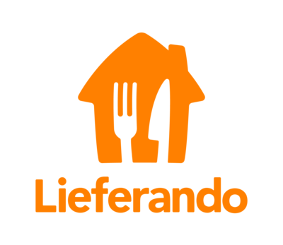 Logo von Lieferando mit einem Haus, Gabel und Messer in oranger Farbe