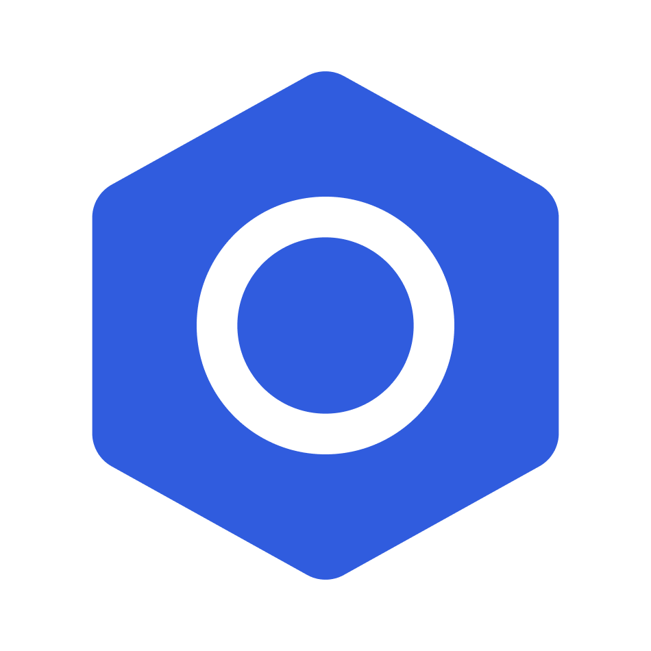 Blue hexagonal icon.
