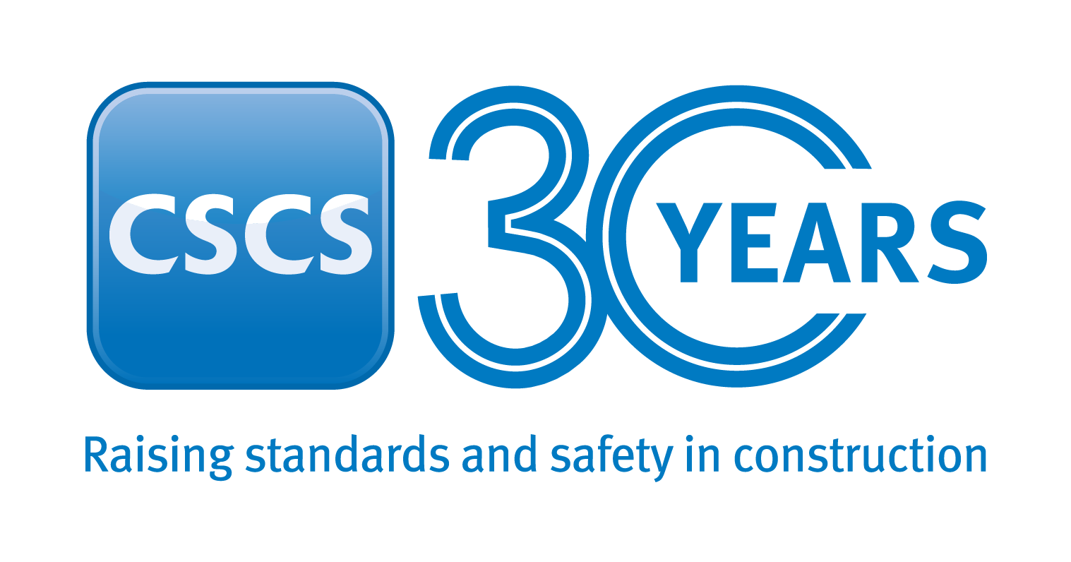 CSCS 30 years logo with the slogan 'Raising standards and safety in construction' in blue text.