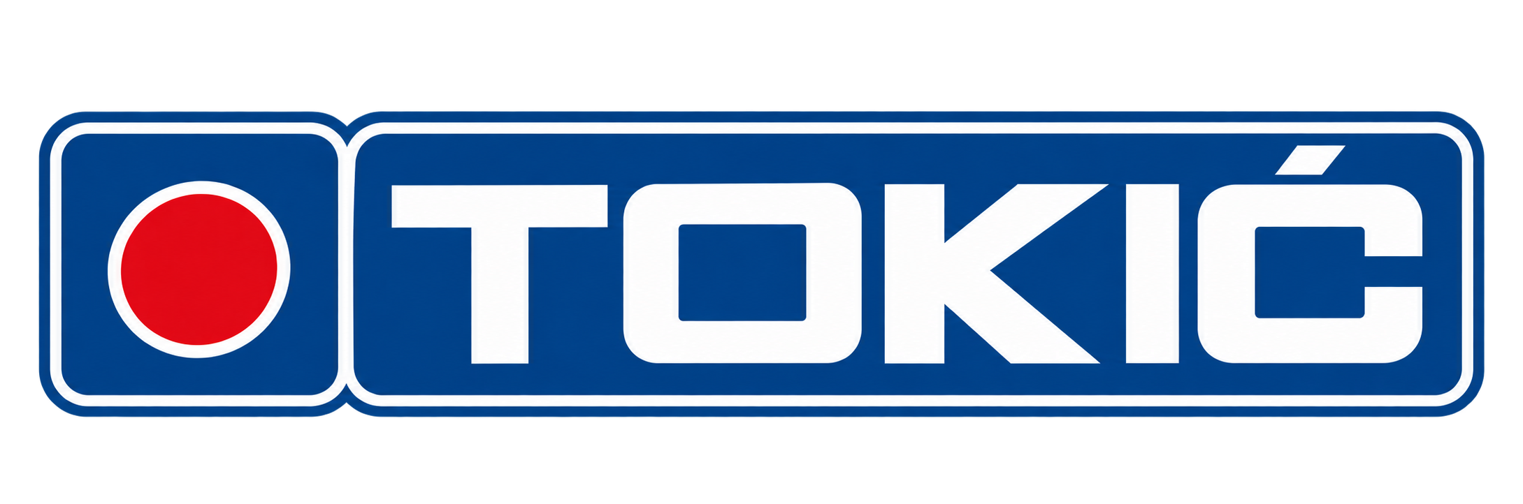 A blue rectangular sign with white letters and a red circle. The sign reads 'TOKIO' and the red circle resembles the Japanese flag's red sun.