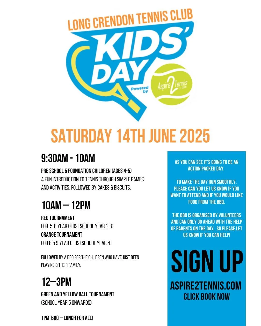 We&rsquo;re just days away from one of the best events in the junior tennis calendar &ndash; Kids&rsquo; Day at Long Crendon Tennis Club on Saturday 14th June&hellip; and it&rsquo;s shaping up to be a big one!
 
With more than 30 children already sig