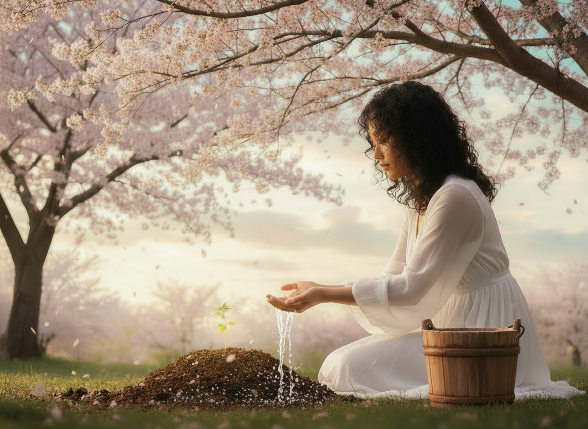 An illustrative image of the Author of TankeHagen that is tending to her safe, honest, and gentle garden