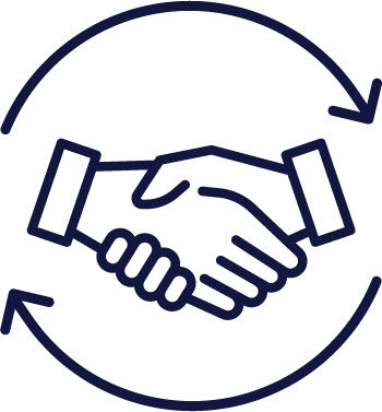 Illustration of two hands shaking, surrounded by arrows forming a circle, symbolizing partnership or agreement.