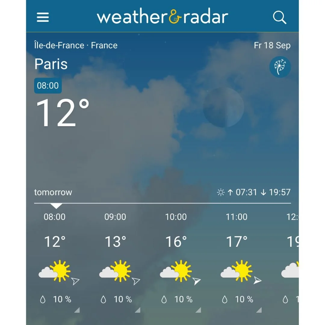 Weather and radar app screen