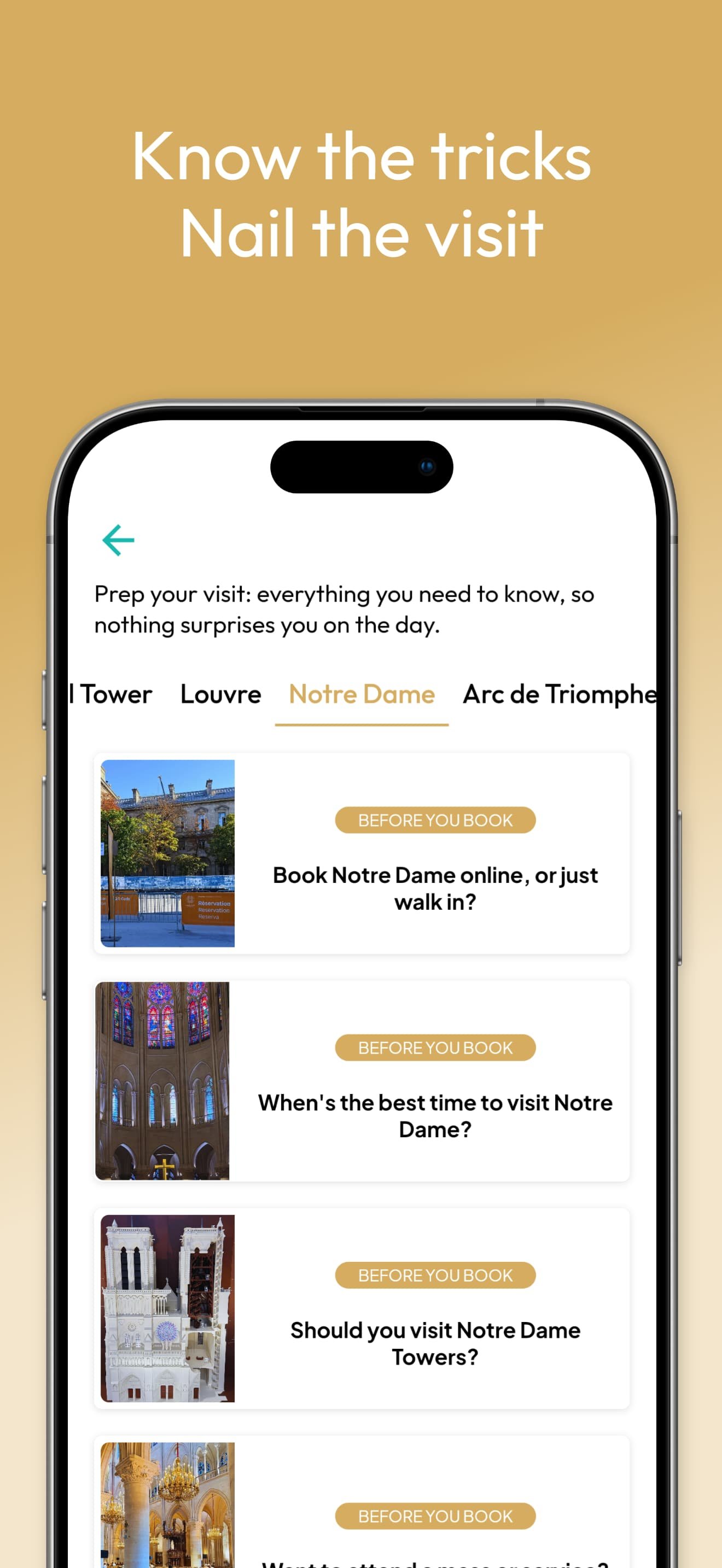 Paris on the Spot app screenshot: Prep Your Visit menu