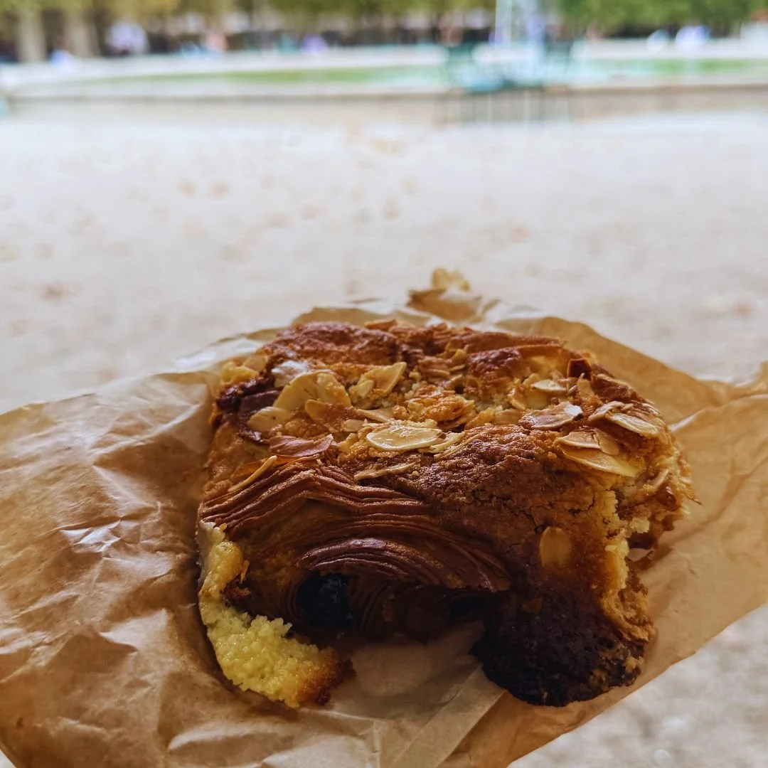 In Paris, the best pain au chocolat aux amandes from Boulangerie du Sentier