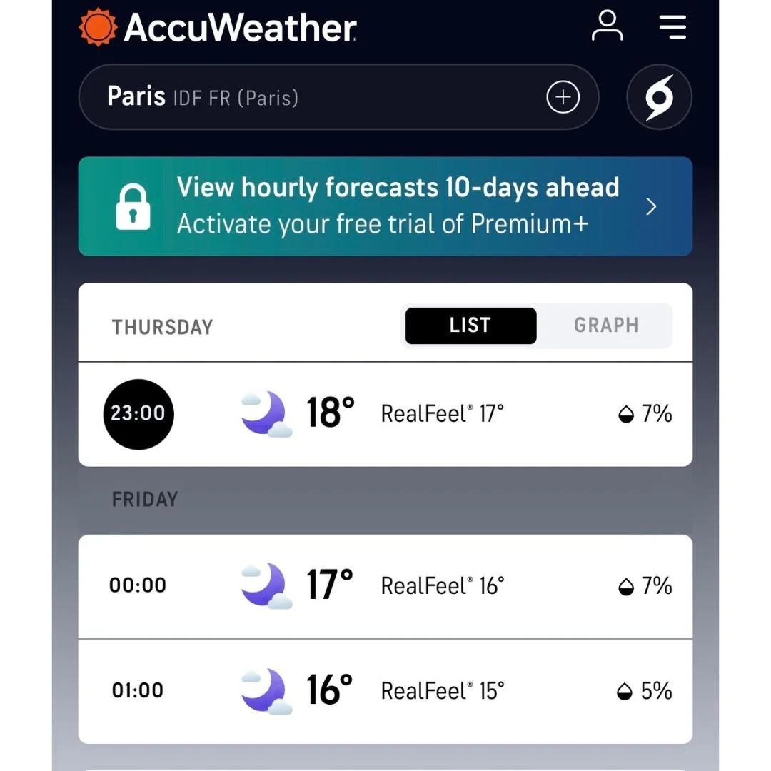 Accuweather app screen