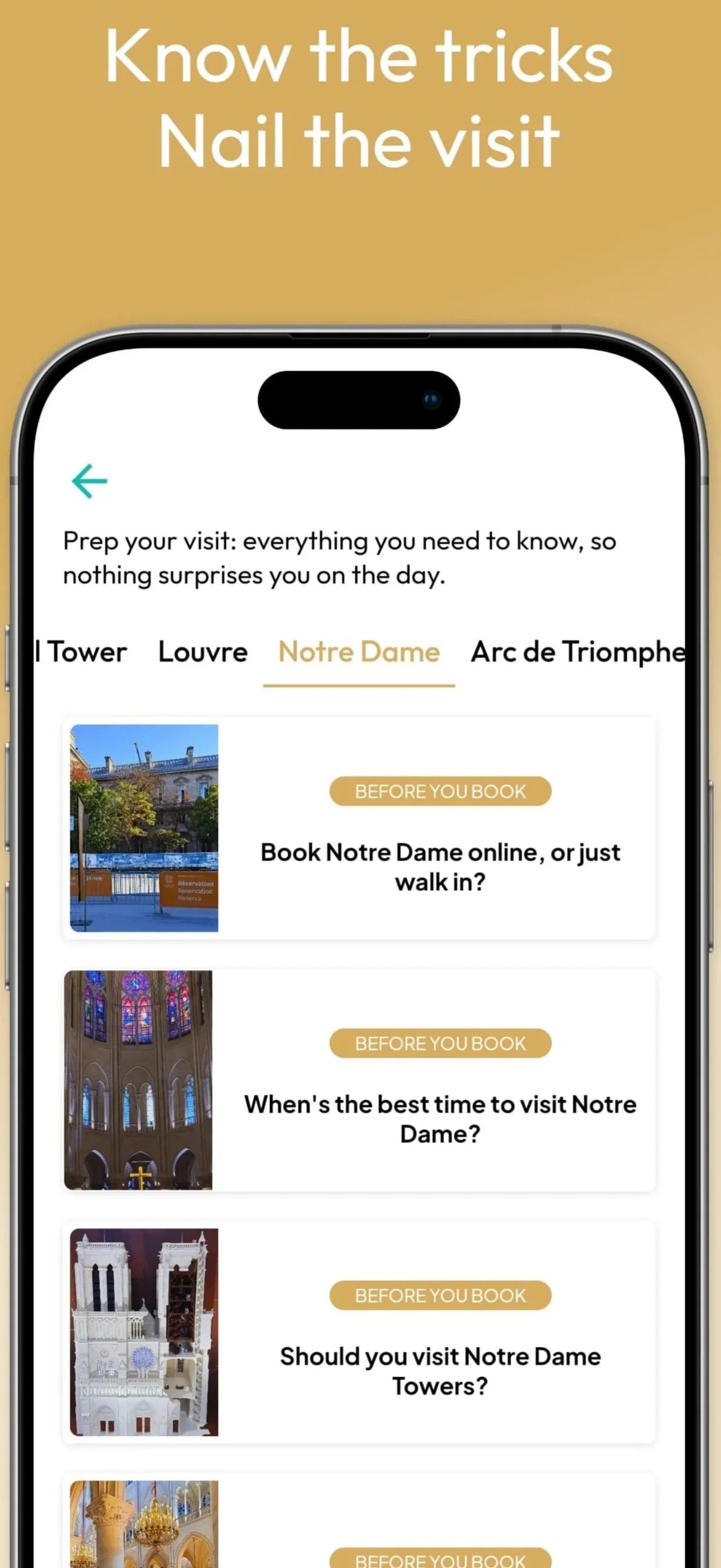 Printscreen of Paris on the Spot app, 'Pre your visit' menu