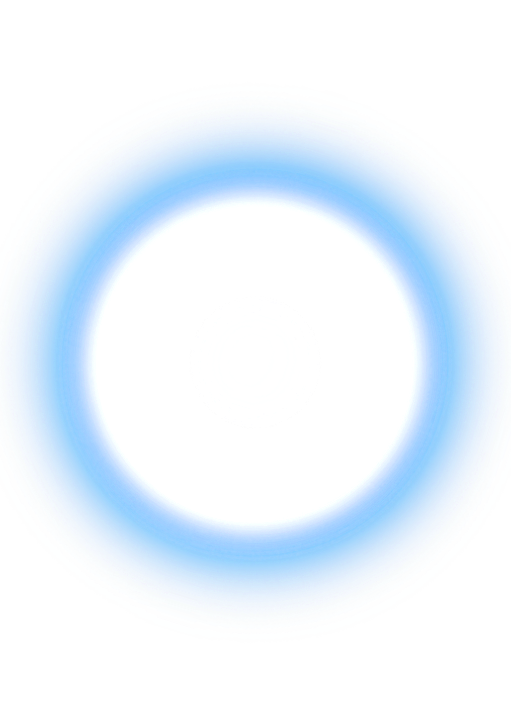 Abstract circular digital art featuring a central white core and surrounding blue gradient rings against a black background, stand for Clarity in the brand values of The Present