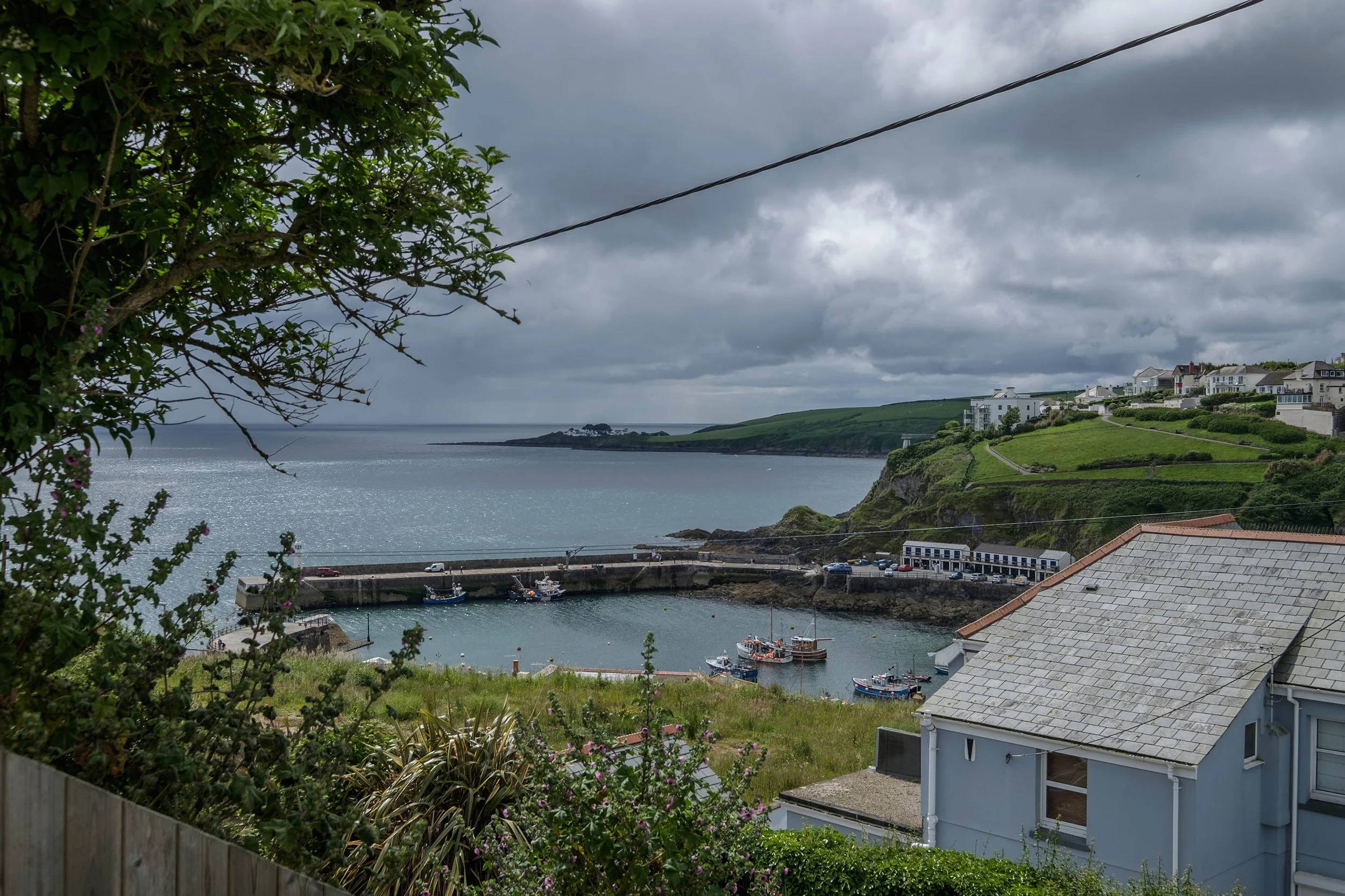 View from Seafarers cottage looking beyond Mevagissey Harbour and over to Chapel Point in the distance.
