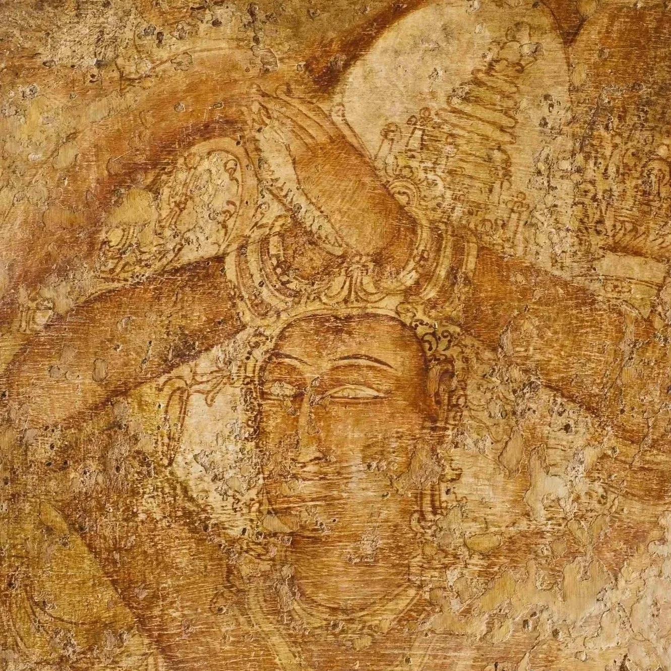 Detail of medieval painting The Divine Invitation at the Tivanka Image House Polonnaruwa Sri Lanka