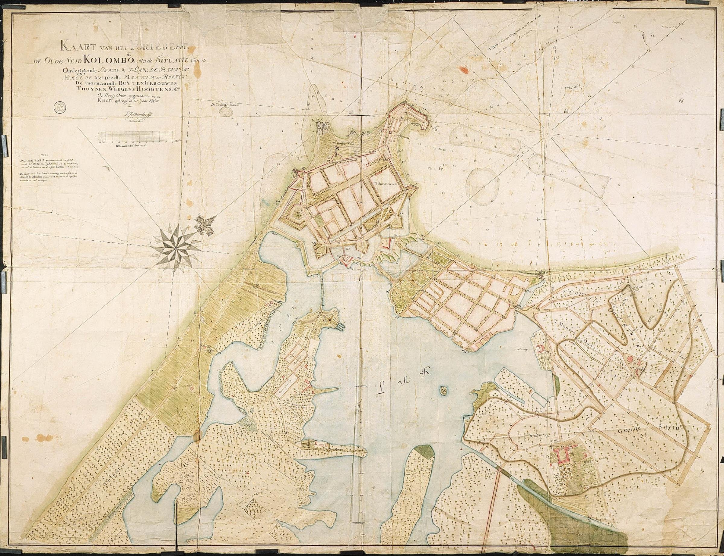 16th century map drawn by the Dutch portraying fortifications of Colombo Ceylon