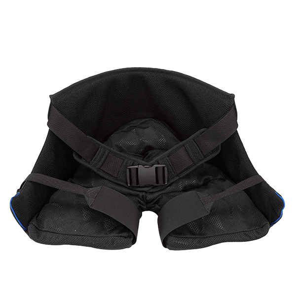 Black motorcycle or bicycle saddlebag with adjustable straps and buckle