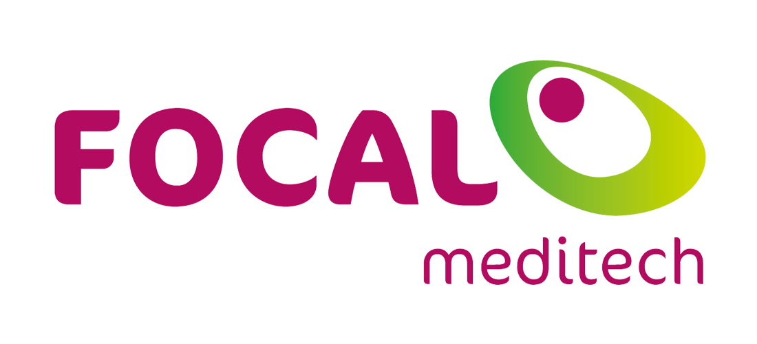 Focal Medtech logo with the word 'FOCAL' in purple and 'medtech' in smaller purple letters, alongside a stylized eye symbol in green and purple.