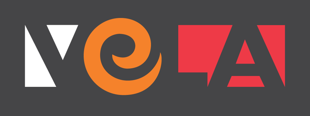 Colorful stylized text spelling out "NE LA" on a dark gray background.