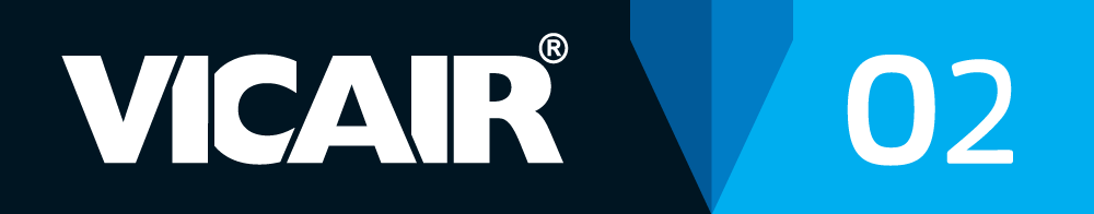 VICAir O2 logo with black and blue design elements.