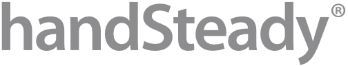 Logo of handsteady in gray, lowercase letters.