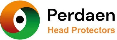 Perdaen Head Protectors logo with a stylized circular design in green, orange, and white, featuring a black dot in the center.