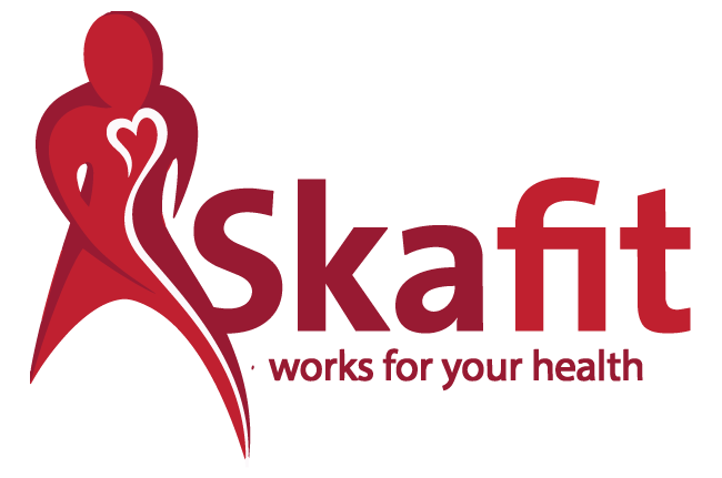 Skaft logo featuring a stylized human figure with a heart integrated into the design, and the text 'Skaft' with the slogan 'works for your health'.