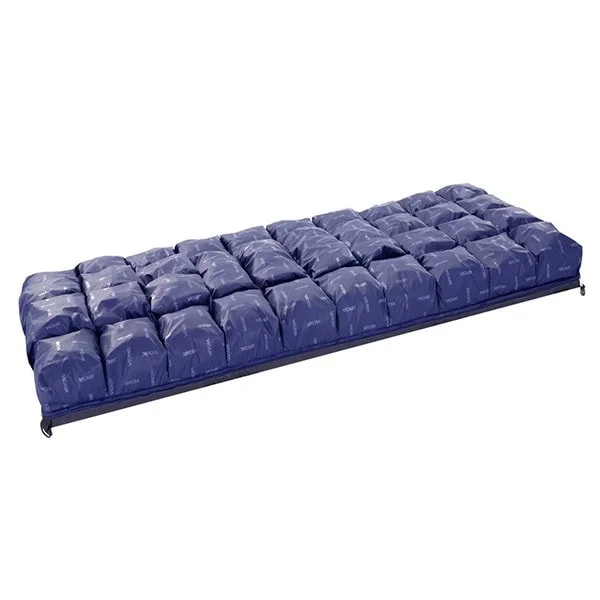 Blue inflatable sleeping pad with multiple air chambers.