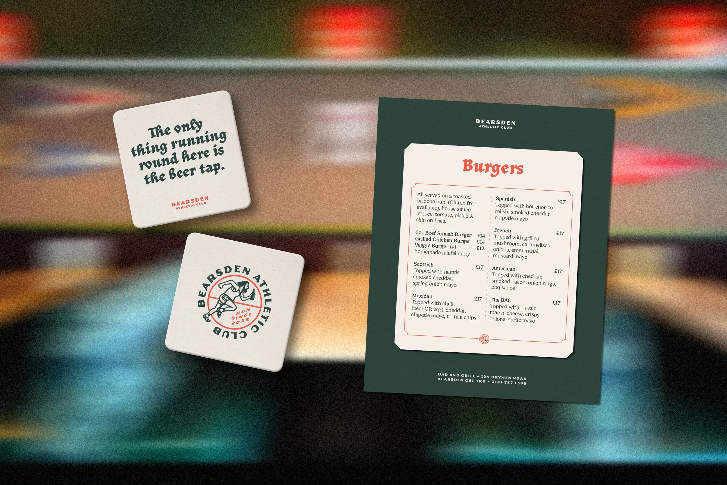 Bearsden Athletic Club Beer Mat and Menu