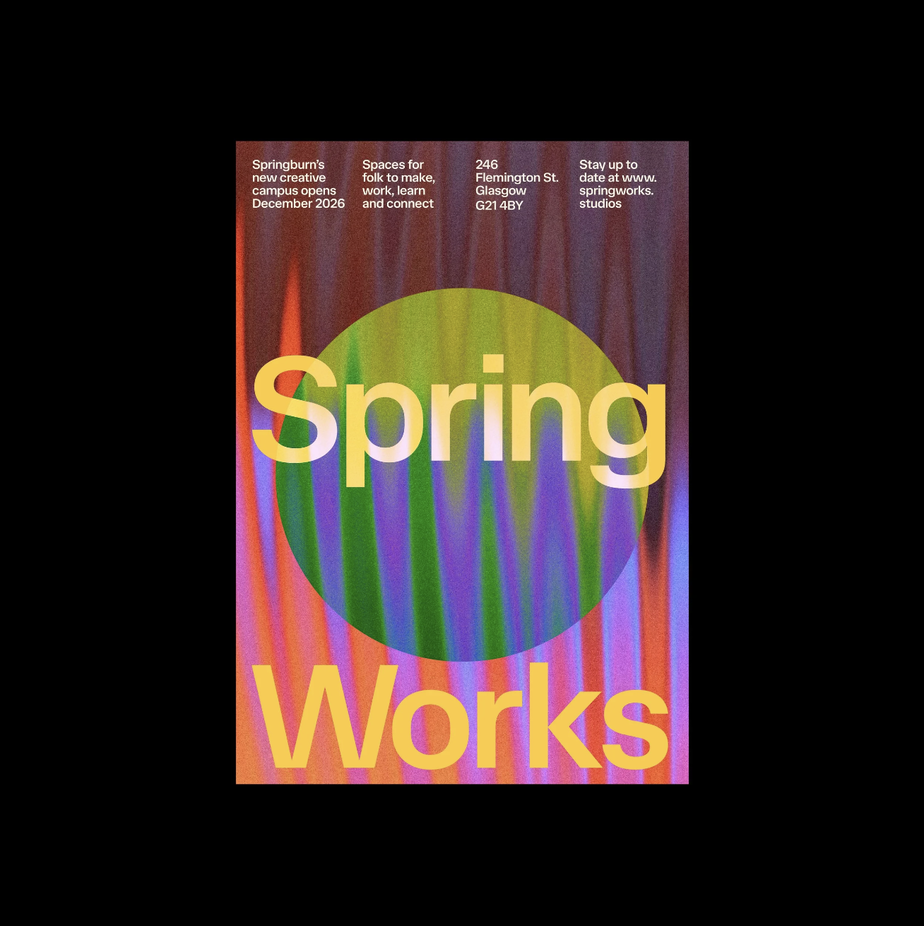 Naming and early visual brand directions for a creative campus in Springburn, Glasgow.