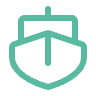 Icon of a ship's bow seen from front, outlined in teal.