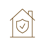 Icône d'une maison avec un bouclier à l'intérieur, symbolisant la sécurité ou la protection de la maison.