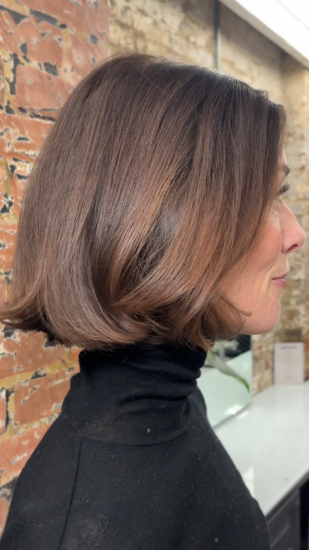 Soft, sleek bob haircut styled by Greg Hill, showcasing natural movement and effortless shape.